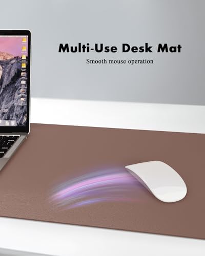 YSAGi Double-Sided Desk Pad, 31.5"x15.7"Leather Desk Mat, Eco Cork Desk Pad Protector,Large Mouse Pad,Waterproof Desk Blotter for Office/Home(Chocolate)