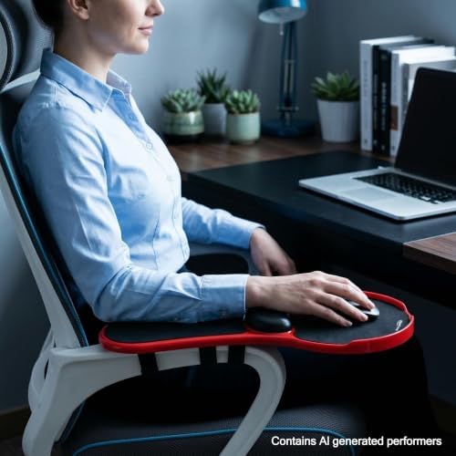 Ergonomic Adjustable Chair Arm Rest Mouse Pad with Wrist Cushion,Mouse Extension Platform Tray with Anti-Fall Baffle, Chair Attachment Arm Support with Straps (Red)