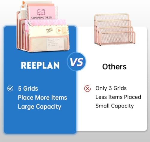 Mail Organizer with 5 Slot Mail Holder for Desk Rose Gold