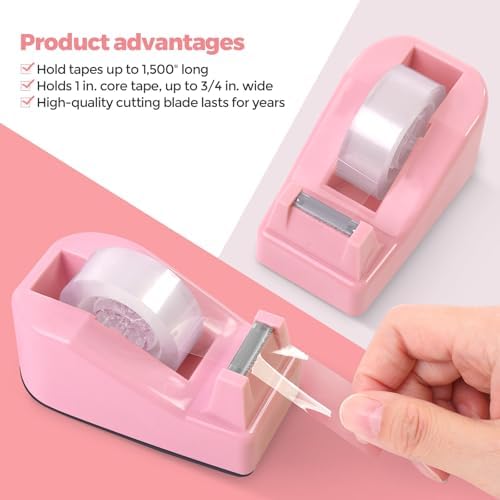 SKYDUE Pink Office Supplies Set, Pencil Holder for Desk,Gel Pen, Stapler, Tape Dispenser, Scissors,Clips and 1000pcs Staples, Office Decor for Women, Pink Desk Accessories
