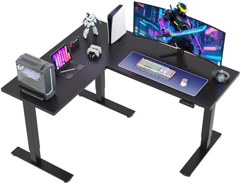 SANODESK 63" Reversible L-Shaped Electric Standing Corner Computer Desk