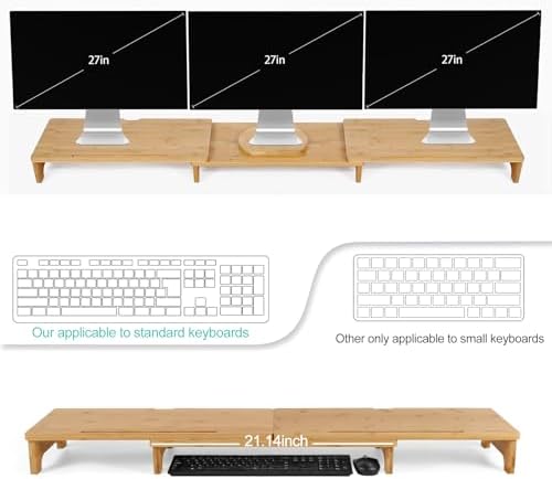 Nnewvante Monitor Stand Riser 60 inch Bamboo Dual Monitor Stand for Desk
