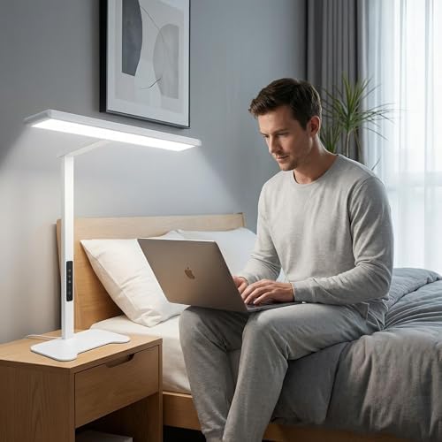 24W LED Desk Lamp with Heavy Base, Bright Table Light for Home Office, Eye-Caring Architect Task Lamp, 5 Brightness Levels, Flexible Gooseneck Workbench Reading Light