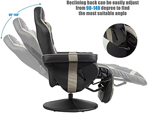GYMAX Gaming Chair with Footrest, Massage Video Game Chairs for Adults with Remote, Adjustable Backrest, Headrest, Cup Holder & Side Pocket, Ergonomic High Back Office Computer Chair (Grey)