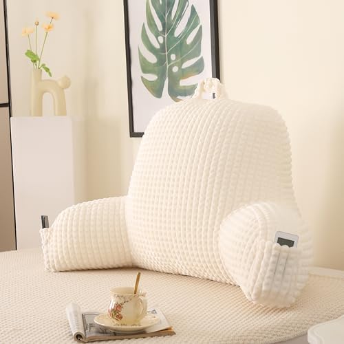 Reading Pillow with Arms for Bed Sitting,White Flannel