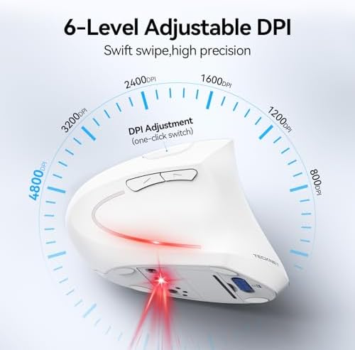 TECKNET Ergonomic Mouse, 4800 DPI Wireless Bluetooth Vertical, 3-Device