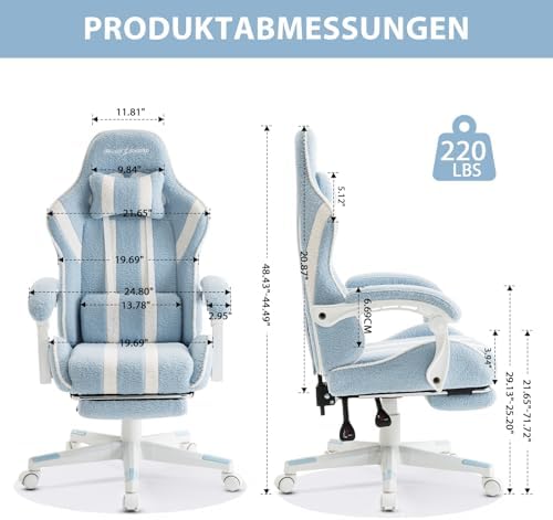 Blue and White Stripes Gaming Chair, Office Desk Chairs with Footrest and Headrest & Armrests for Women, Ergonomic High Back Computer Desk with Headrest & Lumbar