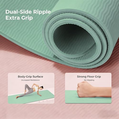 Keep 72" x 24" TPE Yoga Mat Non Slip, 1/4 Inch (6mm) Exercise Mat for Home Workout, Gym, Yoga, Pilates & Stretching with Carrying Strap, Oat White