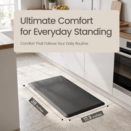 Anti Fatigue Kitchen Mats for Floor | Padded Kitchen Rugs | Non Slip, Cushioned Standing Desk Mat | Waterproof Floor Mat for Home and Office | 17.3" x 28" X 0.47", Black, 1-Pack | More Décor