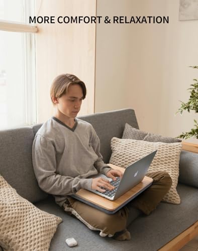 ZEAPTAC Portable Lap Laptop Desk with Pillow Cushion, Fits up to 15.6 inch Laptop, Lap Stand for Bed & Couch & Carpet, Book Tablet/Drawing Board/Computer Laptop Stand - Light Brown Wood