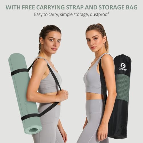 Gruper Yoga Mat Non Slip, Anti-Tear Workout Mat with Carrying Strap and Bag