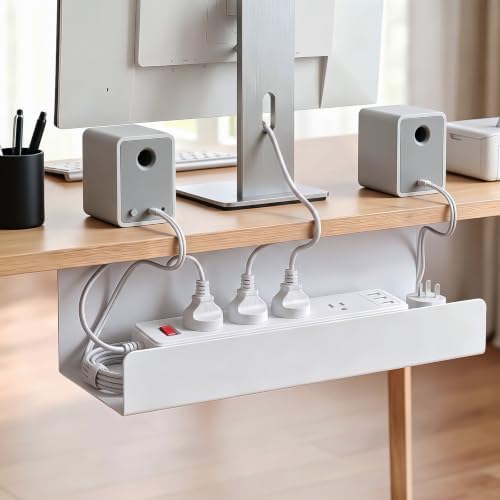 2 Pack Under Desk Cable Management Tray,Hold 11 lbs, 16 x 6 x 6 Inch, White