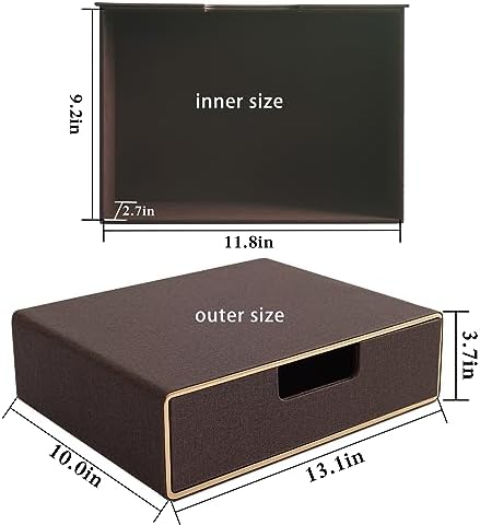 Stackable Organizer Drawer Classic Brown Pu Leather Handmade,Organize Home Office Desk Accessories and Sort Letter-Size Paper/a4 Document,Desk Caddy with Drawers Storage Box,13.1x10x3.7inches