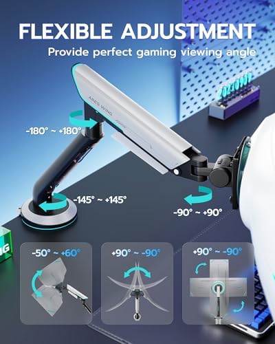 Single Gaming Monitor Arm for 24"-57" Screens, Up to 60 lbs, White