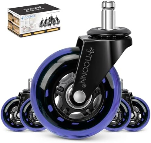TICONN Office Chair Wheels, 3" Caster Wheels for Tile Carpets, Set of 5