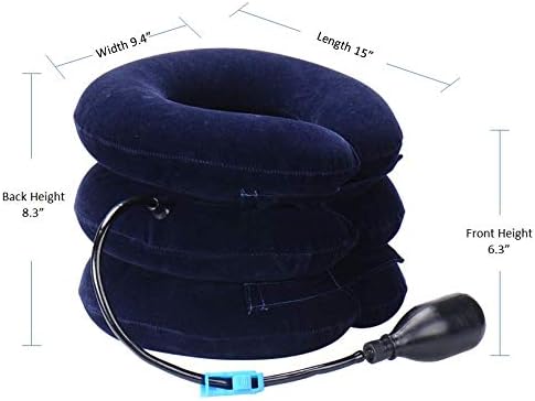 Upgraded Version Premium Flannel Inflatable Cervical Neck Traction Air Inflatable Pillow Neck Head Stretcher Pain Relief Collar (for Adults, Dark Blue) (Pack of 2)