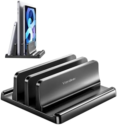 Vaydeer Vertical Laptop Stand for Desk,Dual Slots Plastic Laptop Holder with Space Saving 4-in-1 Design,Adjustable Laptop Organizer Storage Supports for MacBook,Mac,HP,Dell,Microsoft Surface,Lenovo
