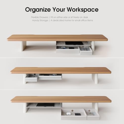 Fenge 42.5" Dual Monitor Stand with Storage Drawer & Solid Wood Legs