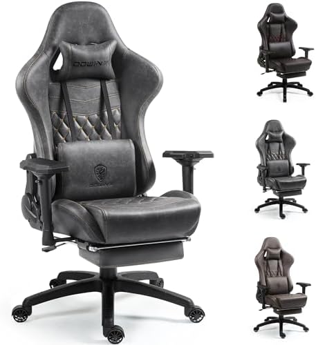 Dowinx Gaming Chair Big and Tall, Video Game Chairs with Footrest, PC Gamer Chairs for Adults - Padded High Back Ergonomic Reclining Silla Gamer, 4D Armrest, 400LBS, Grey