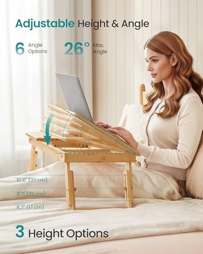 SONGMICS Bed Laptop Desk, Folding Bed Table Adjustable Angle and Height