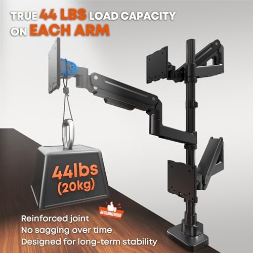 Triple Monitor Mount for up to 49-inch Screens - Heavy Duty Triple Monitor Arm Desk Mount for Ultrawide Monitors Max Load 44lbs per Screen, VESA 75x75 / 100x100 mm, Black