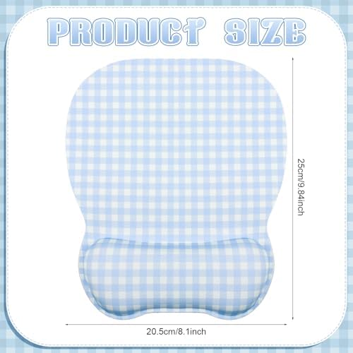 Sabary Blue Gingham Mouse Pad with Wrist Rest Checkered Mouse Pad