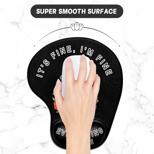 ITNRSIIET Ergonomic Mouse Pad Coaster Set with Gel Wrist Support Wrist Rest Smooth Surface Non-Slip PU Base Comfortable Office Supplies Pain Relief, 9.5 x 8.3 inches, Flower Skull