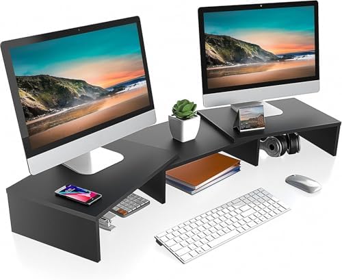 FITUEYES Dual Monitor Stand Riser, Adjustable Length and Angle, Black