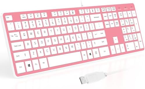 USB Wired Keyboard for window,Comfortable Quiet Chocolate Keys, Durable Ultra-Slim Wired Computer Keyboard(QWERTY) for PC, Windows 11/10/8/7/XP/Vista KB1430 (Pink, Wired Keyboard For Windows)