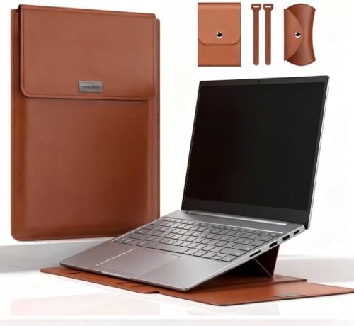 14 Inch Laptop Sleeve Case Leather Bag with Stand for Mac Book Pro