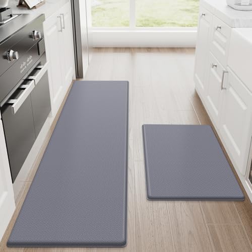 StepRite Kitchen Mats for Floor, 2-Piece Anti-Fatigue Kitchen Rugs, Grey