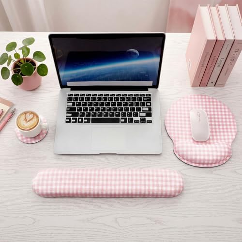 Tellegloww 3 Pcs Wrist Rest Set for Mouse Pad Keyboard, Pink