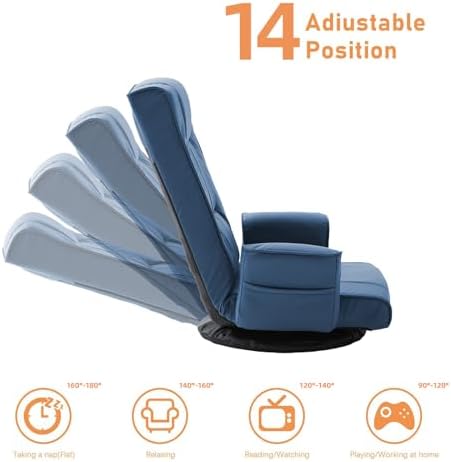 360° Swivel Floor Chair, 14-Position Adjustable, Folding