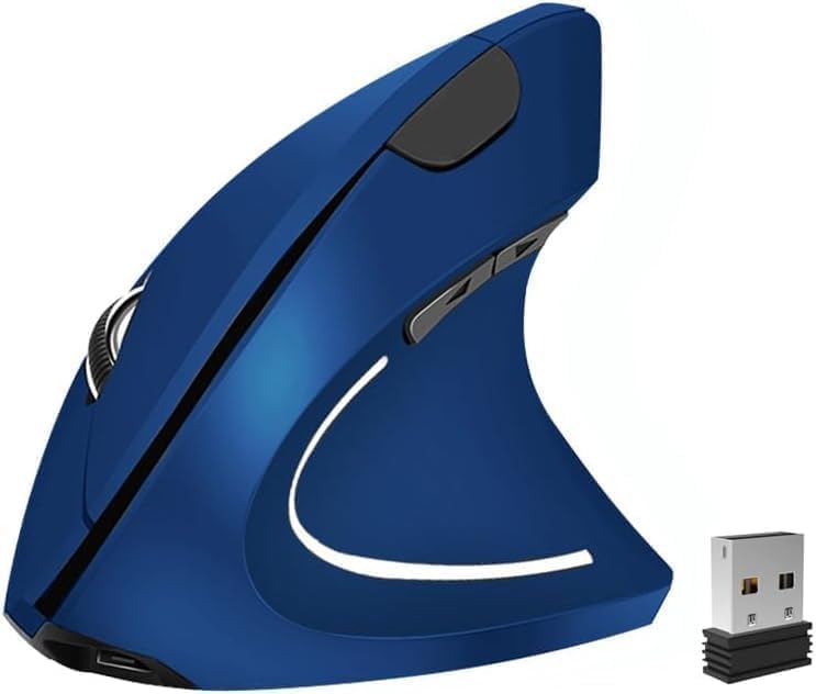 Ergonomic Mouse Wireless, Rechargeable Mouse Silent for Carpal Tunnel Right Hand, 2.4GHz USB Vertical Mouse Wireless for Laptop etc, 3 Adjustable 800/1200/1600 DPI, Blue