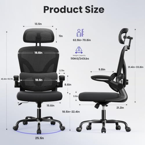 Bigzzia Ergonomic Office Chair with Lumbar Support - High Back Desk Chair