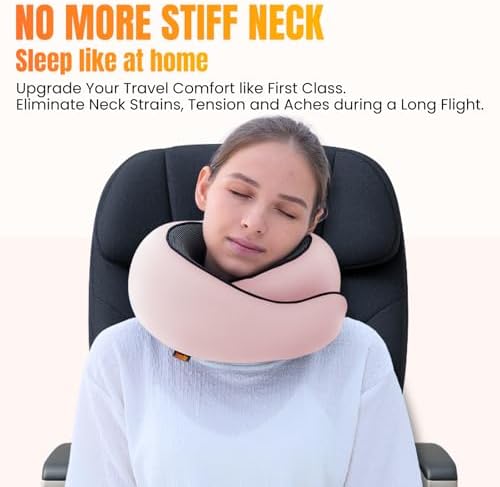 LOEXAIR™ Travel Pillow, Neck Pillow Travel for Airplane, Car - 100% Cotton Fabric & Memory Foam Plane Pillow, Lightweight & Easy-to-Carry on Flight, Full Travel Set (Eye Mask, Earplugs) - Sakura Pink