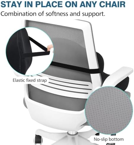 Office Chair Cushion with Lumbar Support Pillow Memory Foam Seat Cushions Ergonomic Dual Layer Integrated Back Pillow for Sciatica Pain Relief for Office Gaming Chair