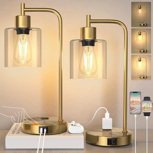 QiMH Set of 2 Industrial Table Lamps, Glass Desk Lamp for Living Room