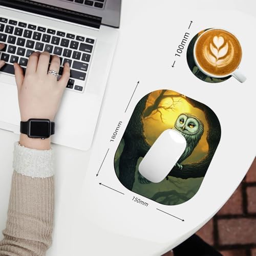 Small Mouse Pad，Mini Mouse Pad 6 x 7 Inch，for Laptop Keyboard Tray Wireless Mouse Home Office Travel，with Non-Slip Rubber Base, Waterproof Mouse Mat，Owl on Tree Branch