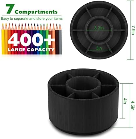 Bamboo Rotating Pencil Holder for Desk, Desk Organizer with 7 Compartments