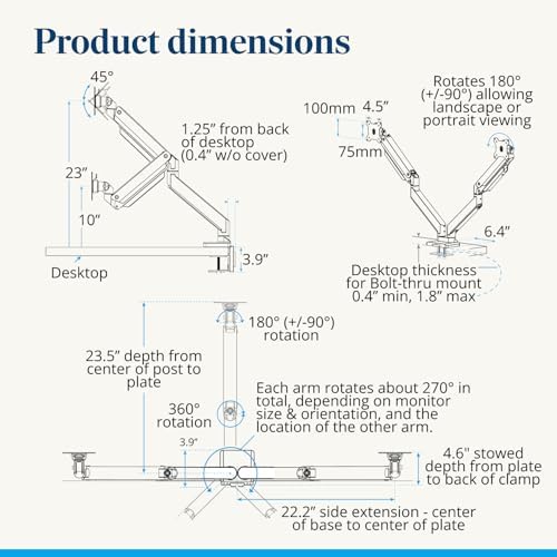 UPLIFT DESK Crestview Dual Monitor Arm - Gas Spring Monitor Mount, Fits 13-35” Inch Displays, VESA Compatible, Clamp or Grommet Installation, Fits Standing Desks & Vertical Options (Black)