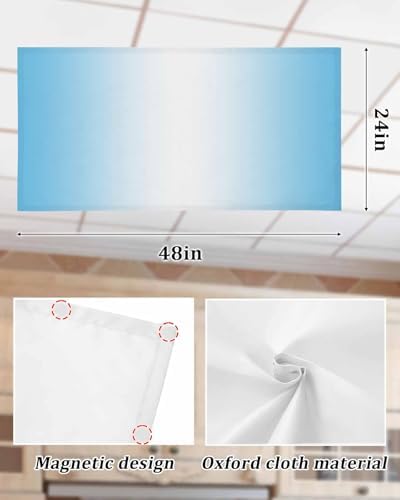 Blue White Magnetic Fluorescent Light Covers for Ceiling Lights 2 x 4 Feet,Geometric Minimalist Stripe Country Decor Office Classroom Kitchen Drop Ceiling Light Covers Lighting Filters Shade 2 Packs