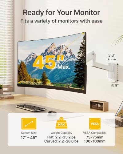 monTEK Heavy Duty Monitor Wall Mount for 17-45" Screens, Holds 35 Lbs