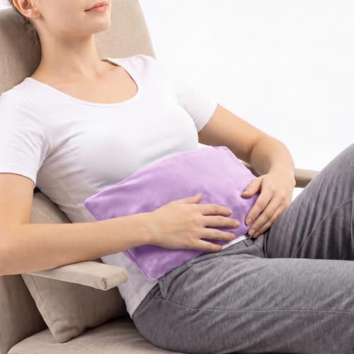 Microwavable Heating Pad with Washable Cover, 8 x 18 Microwave Heating Pad for Neck and Shoulders, Moist Heat Bean Bag Warm Compress for Knee, Joints, Wrist, Abdomen (Purple)