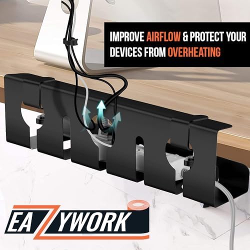 2Pcs 15.75 Inch Super Sturdy Gaming Cable Management Standing Desk wire organizer Large cord basket Under desk rack Mount With Clamps & Screws power strip holder chord organization j channel No Damage