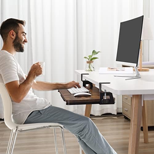 ETHU Under Desk Keyboard Tray with C-Clamp, 26.77x11.81", Walnut