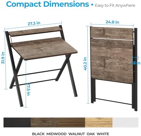 GreenForest No Assembly Folding Desk, 2-Tier Compact Computer Desk with Shelf, 30 inch Space Saving Foldable Table for Home Office, Dorm or Apartment, Portable Collapsible Sturdy Laptop Desk, Brown