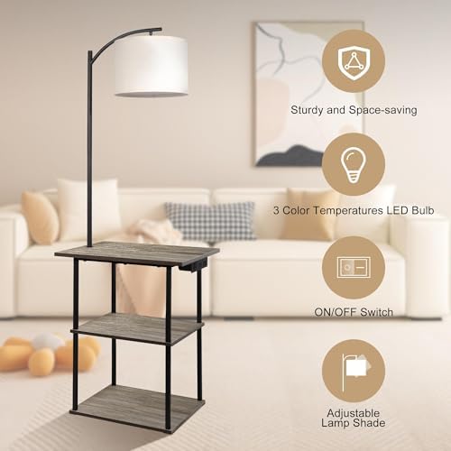 PESRAE Floor Lamp with Table, End Tables with Charging Station