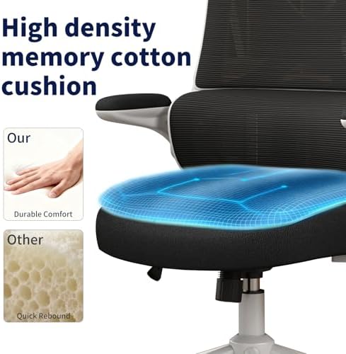 Ergonomic Office Chair - Desk Chair with Adjustable Headrest Lumbar Support Computer Chair - Mesh Comfy Chair with Flip-up Armrests - Gaming Chairs for Adults Home Office 330 LBS (White+Black)