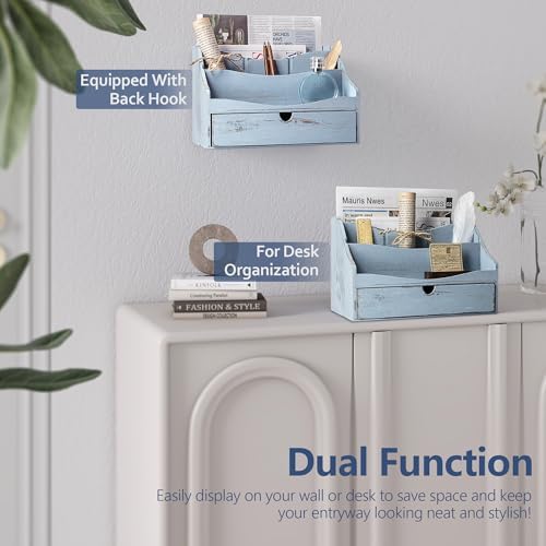 RebeeVision Mail Organizer: Wood Desk Organizer with 4-Slot for Office,Blue